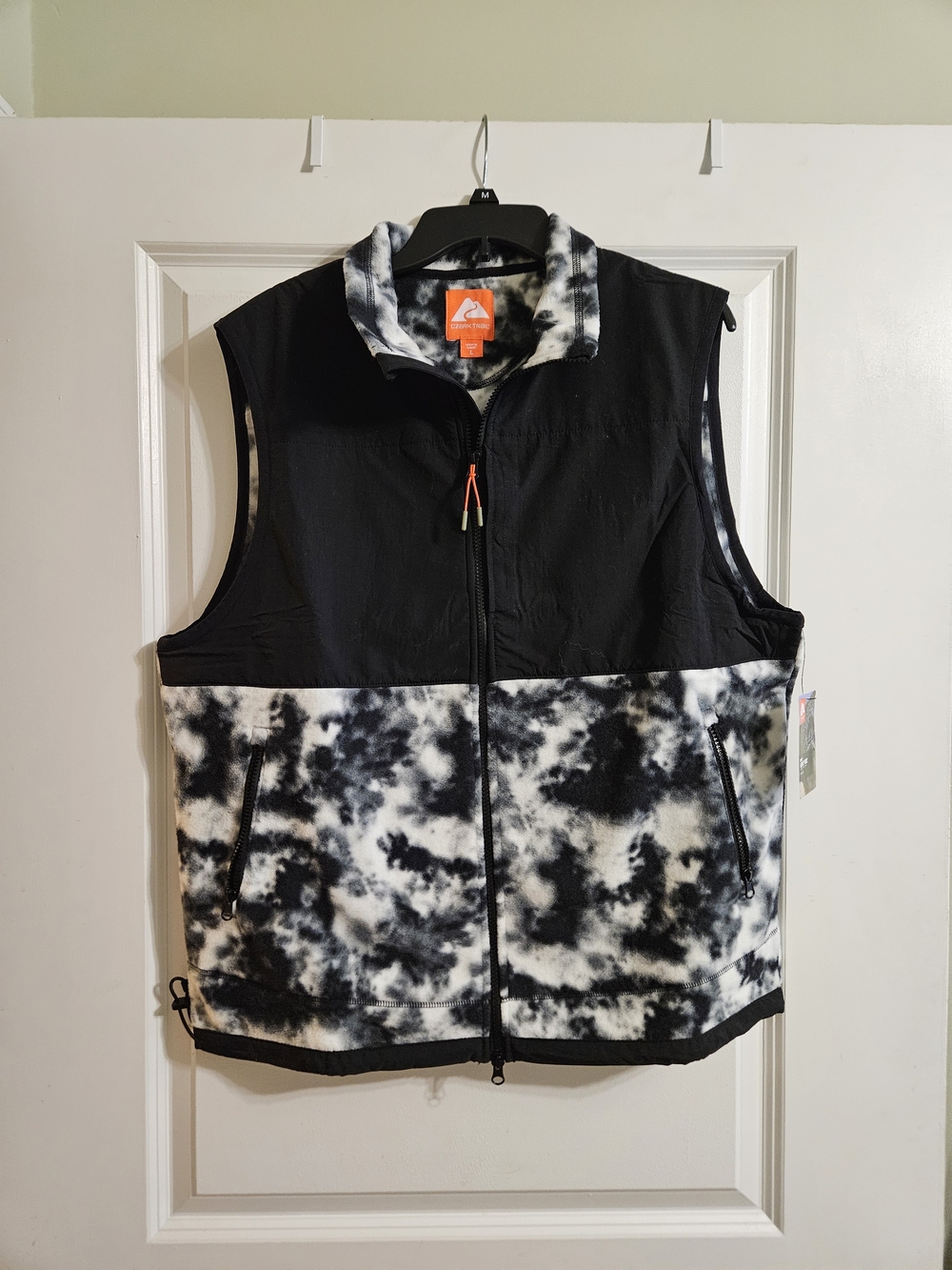 Ozark Trail Men's Black & White Tie-Dye Fleece Vest, Size L, NWT